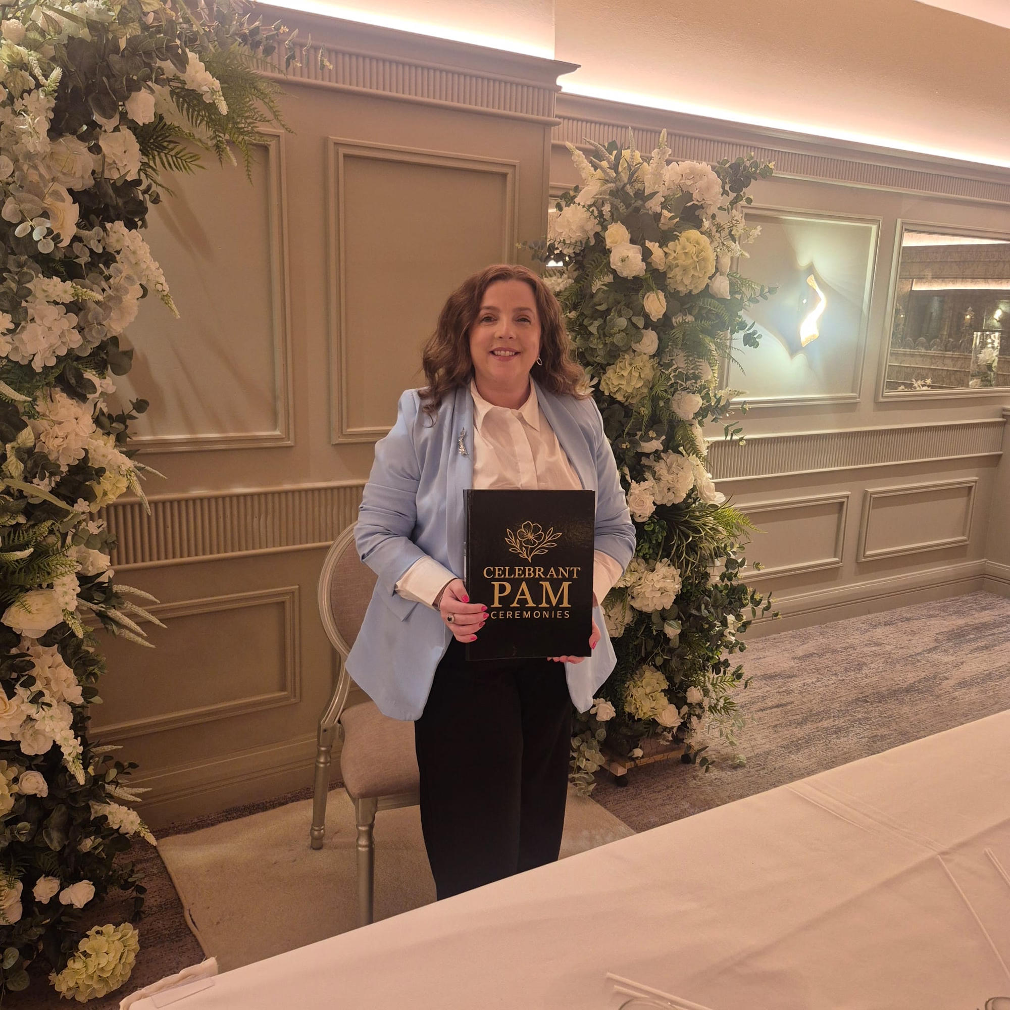 Celebrant Pam at a wedding ceremony venue